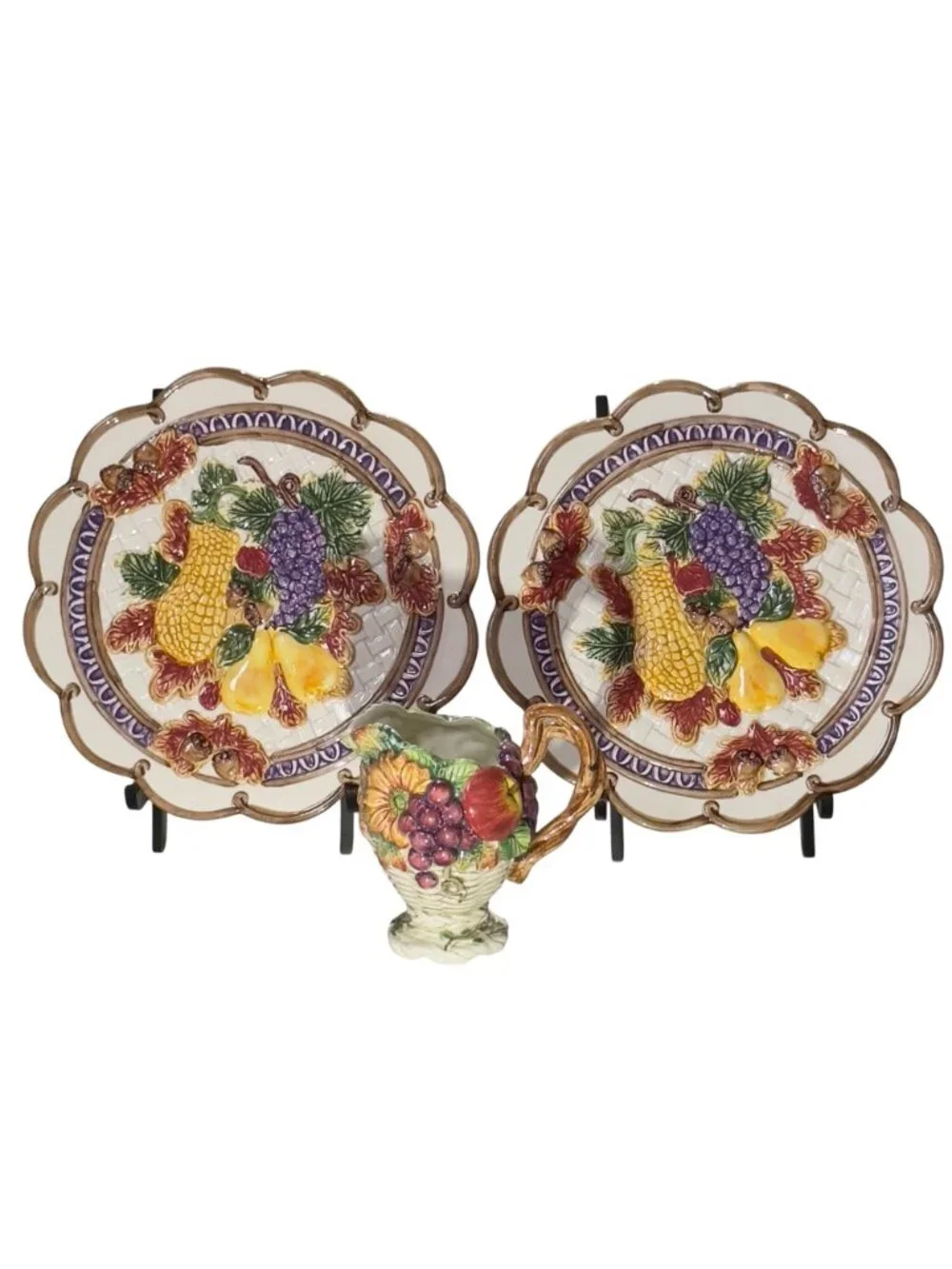 Fitz & Floyd Omnibus 1995 Fruit & Vegetable Ceramic Plate Set & Pitcher